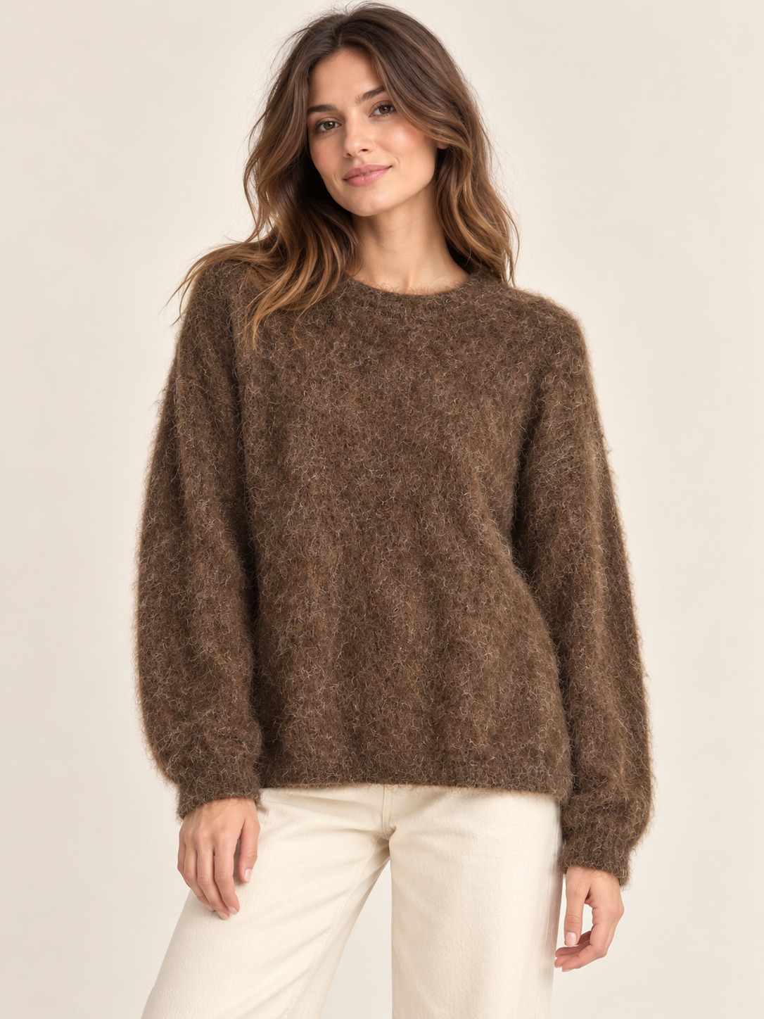 Pull en maille duveteuse à col rond 9688